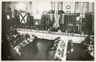 Middagsarrangement for Roald Amundsens og hans følge. Roald Amundsen ved midten av bordet - Roald Amundsens mottagelse i Stavanger - 14. juli 1926