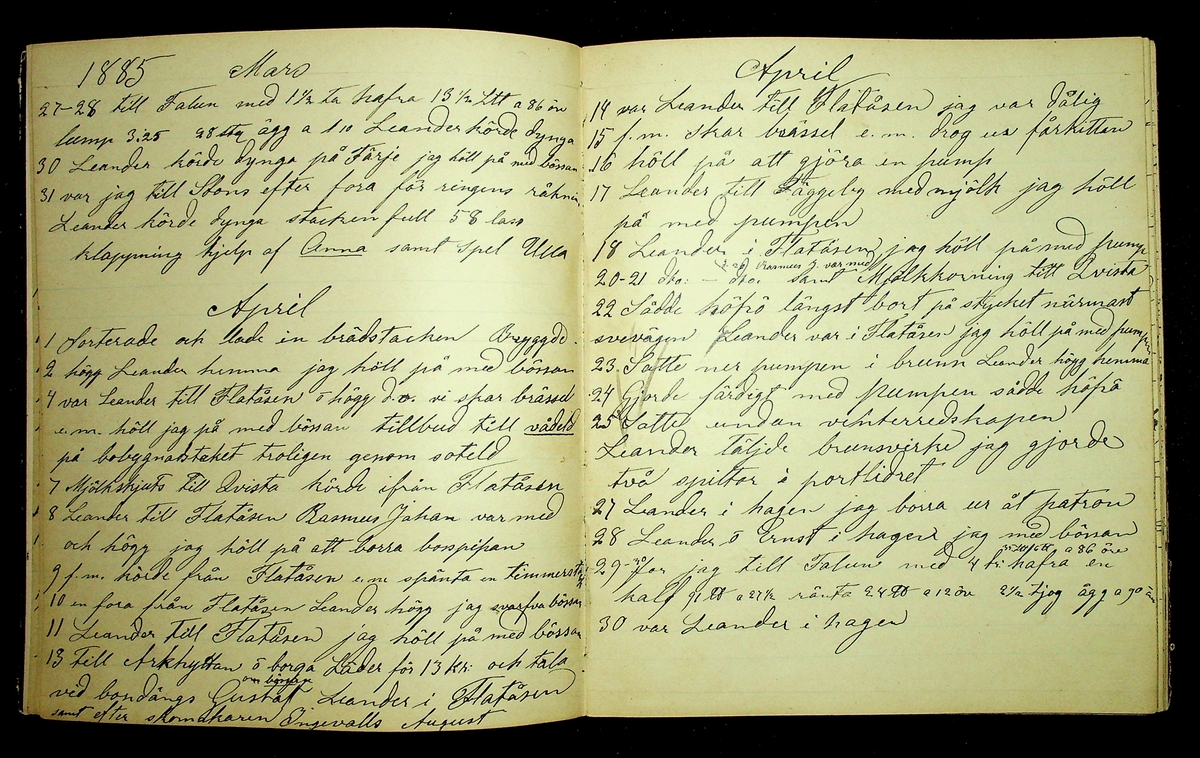 Bondedagbok åren 1885-1888 efter Hemmansägare Sigge Johan Gustaf Eriksson i Översätra, Stora Skedvi socken.