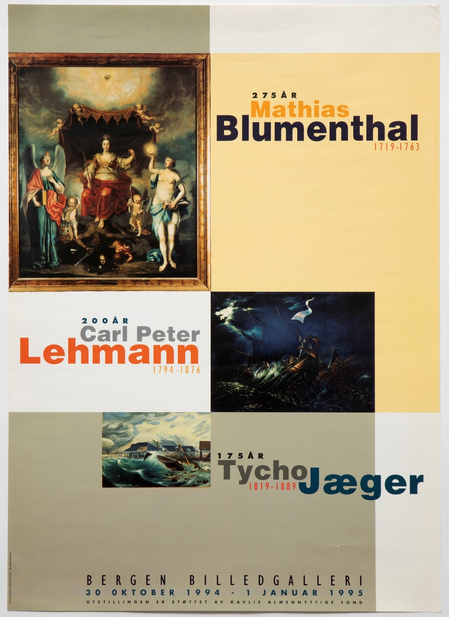 Bergen Billedgalleri: Mathias Blumenthal/ Carl Peter Lehmann/ Tycho Jæger [Utstillingsplakat]