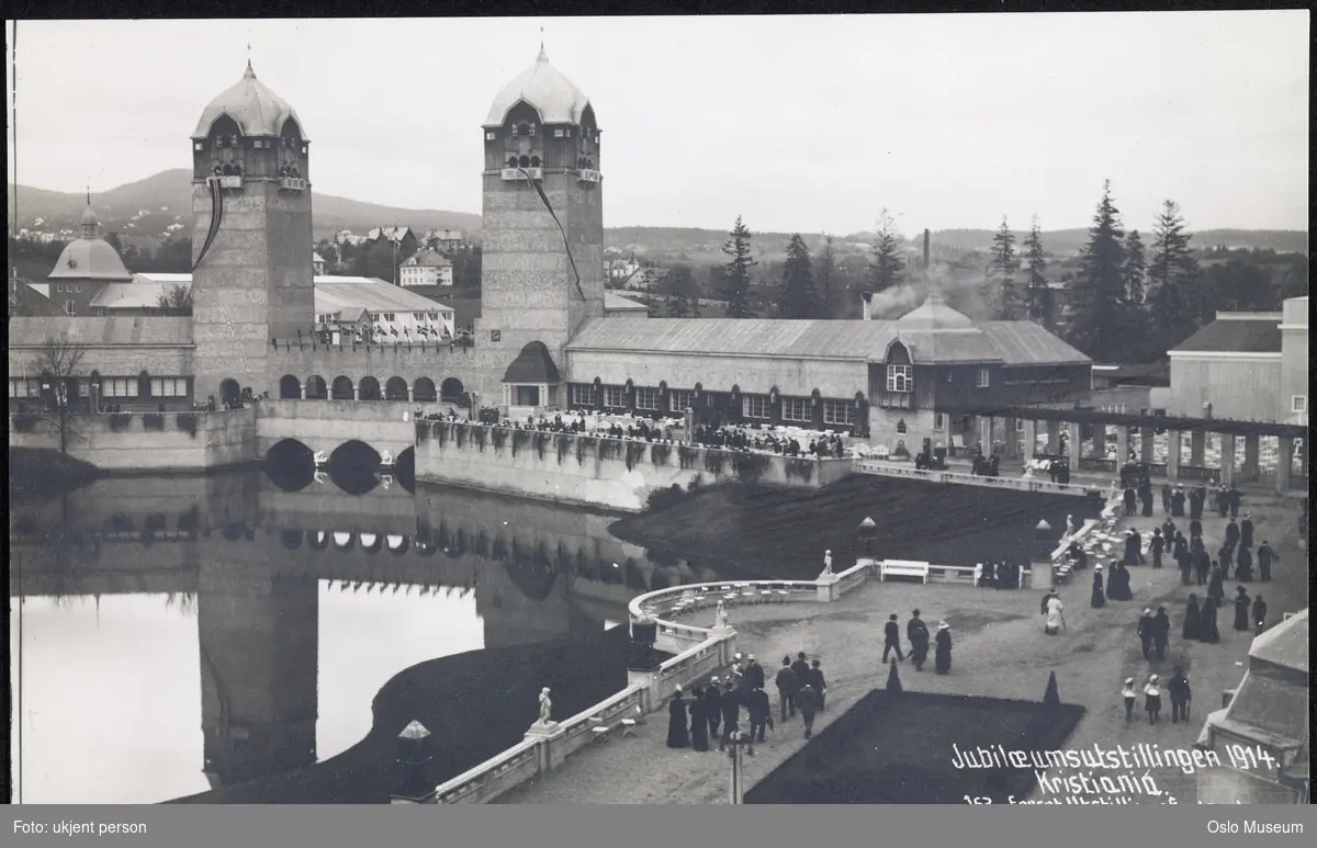 Jubileumsutstillingen 1914, dam, mennesker, utstillingspaviljonger, tårn