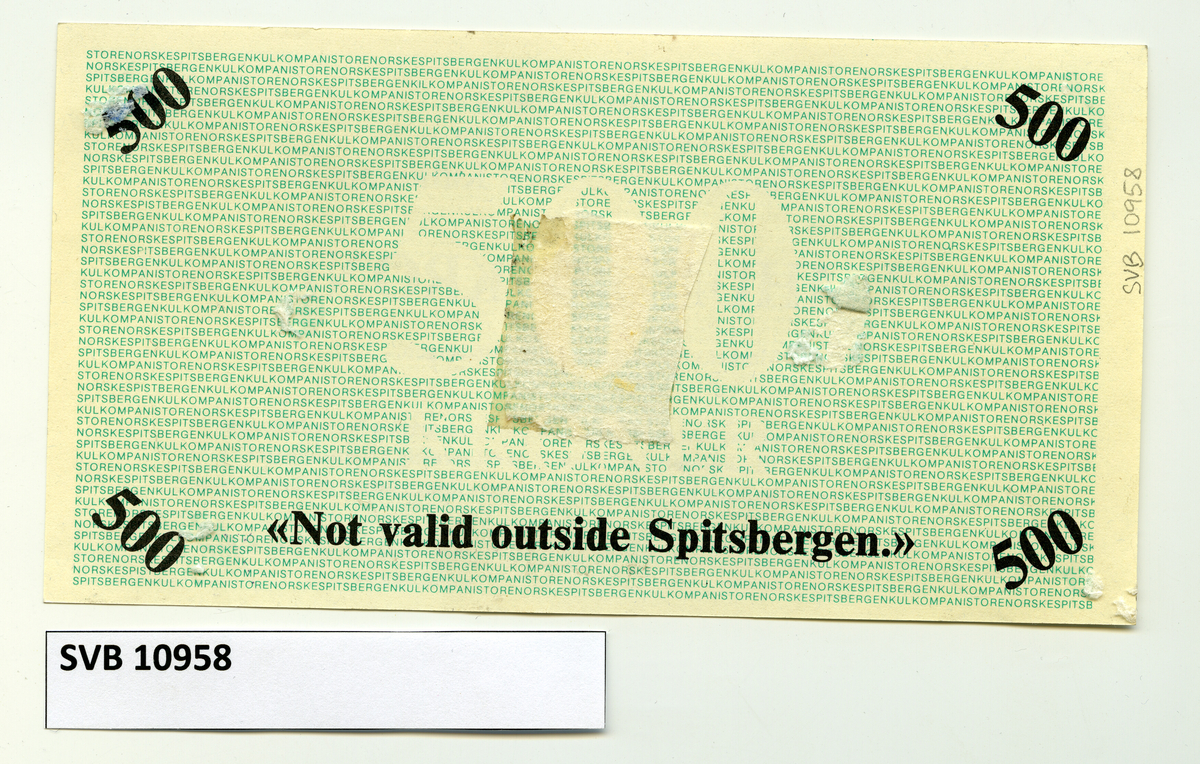 Betalingsmerke utstedt av Store Norske Spitsbergen Kulkompani