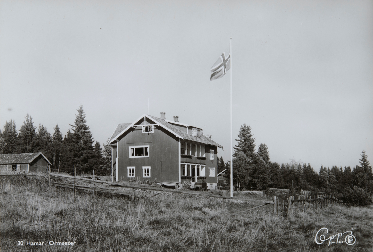 Postkort, Vang, Ormseter pensjonat, startet som en skistue og gjestgiveri i 1932,
