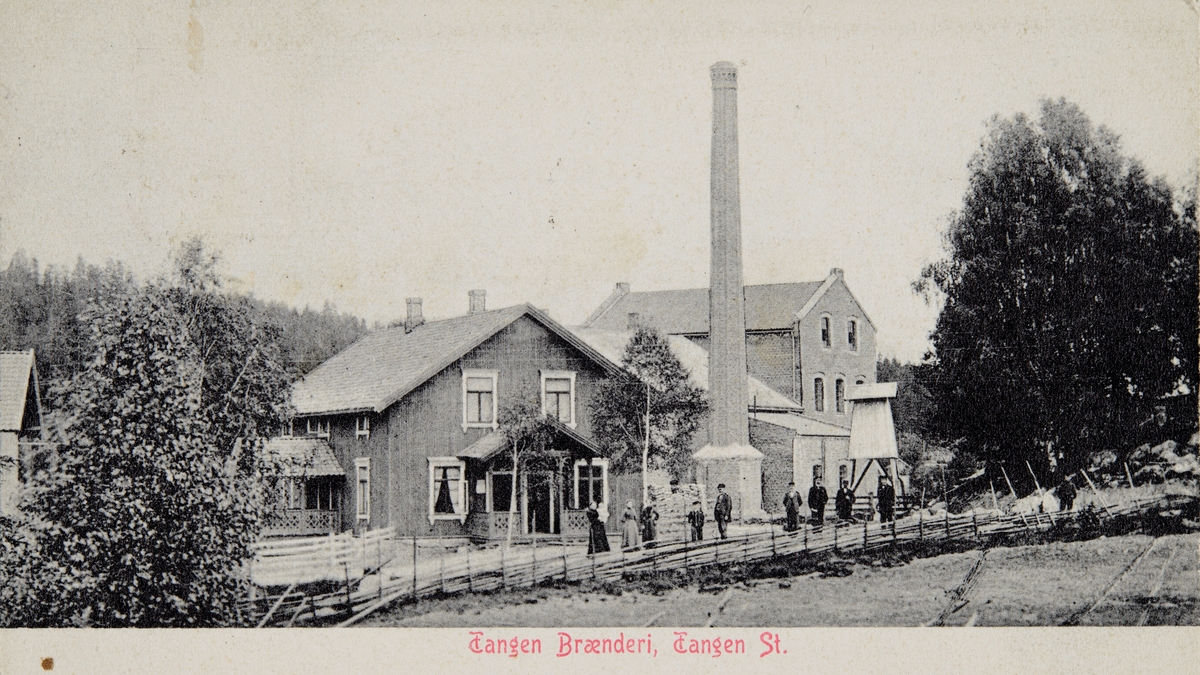 Postkort, Stange, Tangen Brenneri etablert i 1904, Brennerikafeen, brennevinshandler P. A. Larsen fra Løten tok over i 1917 han hadde egen brennevinshandel i Rådhusgata i Oslo,