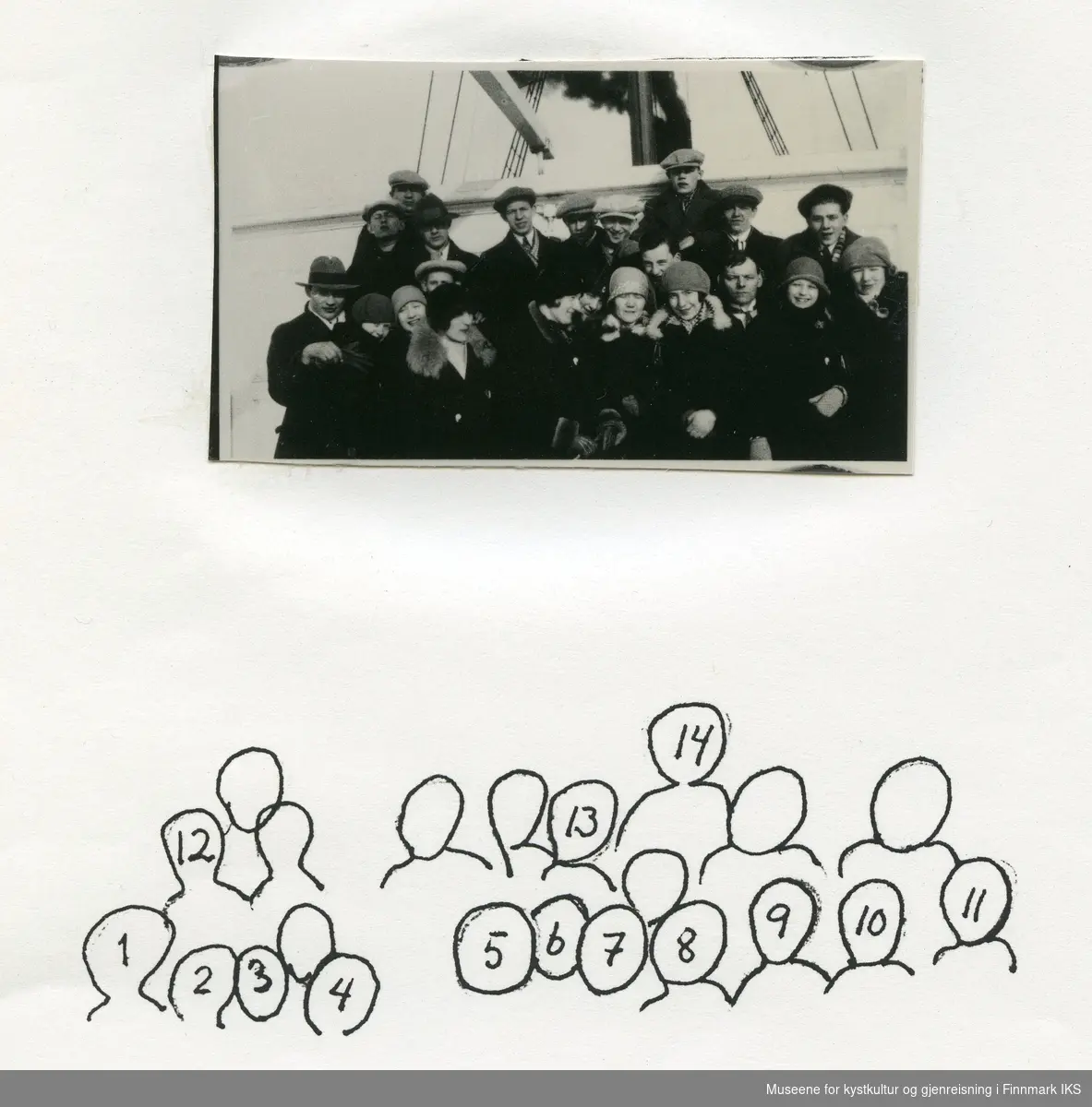 Turnerer fra Honningsvåg ombord i Hurtigruta på hjemtur fra turnstevne i Vardø. 1927.