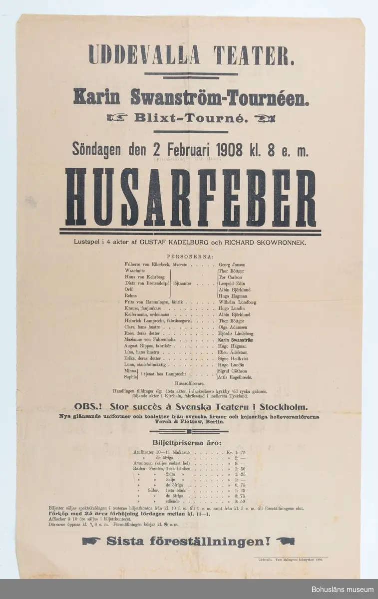 Teateraffisch för föreställningen Husarfeber.