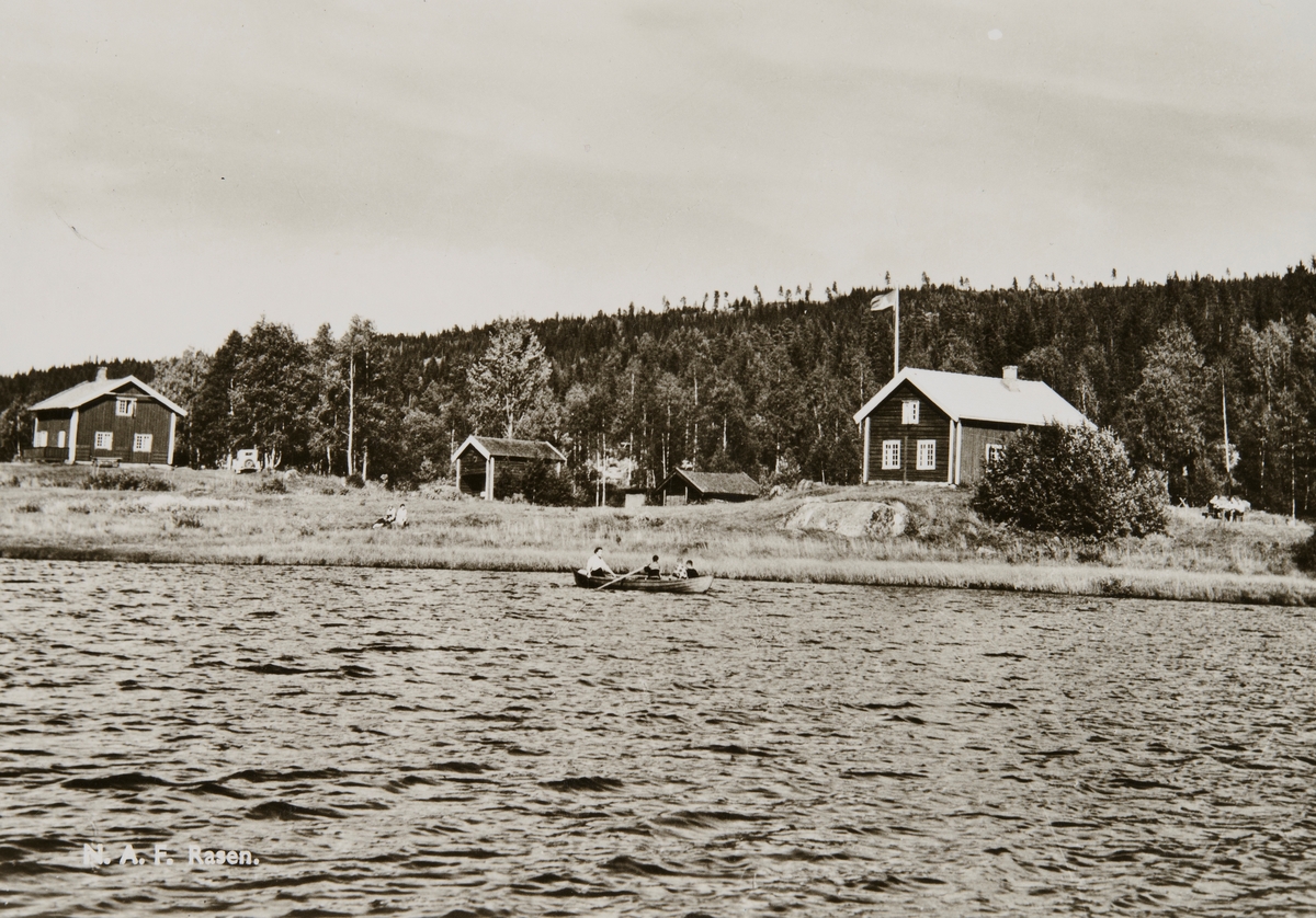 Postkort, Stange, Romedal, Rasensjøen, Rasasjøen, NAF avdeling Hamar kjøpte Søndre Rasen 1952 for å bli brukt som campingplass og feriested, kafeteria,
