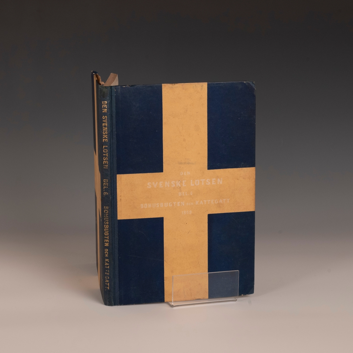 svensk flagg, innbundet, kortet satt inn på forsiden, årstall 1869