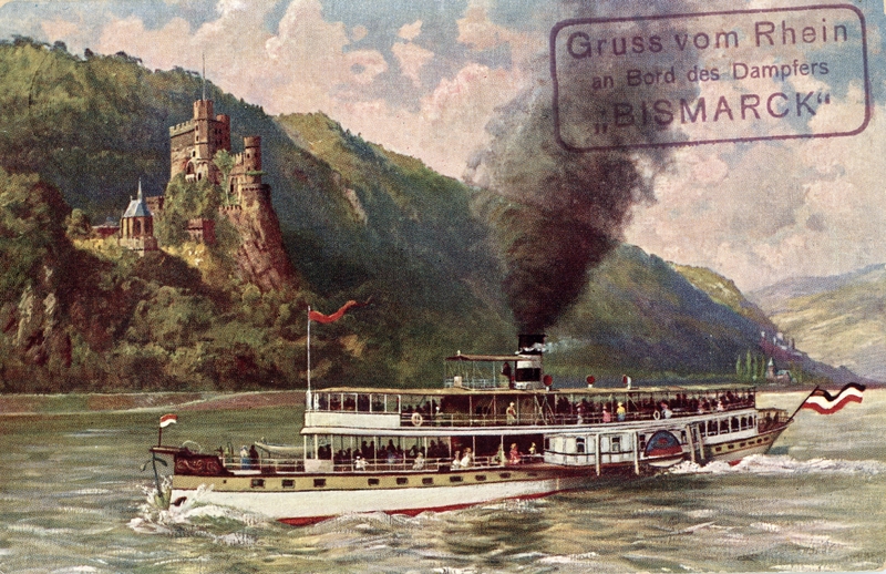 Vykort skickat 1926 från flodångaren Bismarck, som trafikerade Rhen.