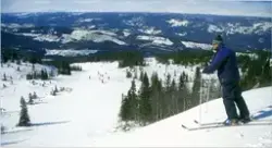 Fjellandskap. Skiløper ved toppstasjonen til Nesbyen Alpinse