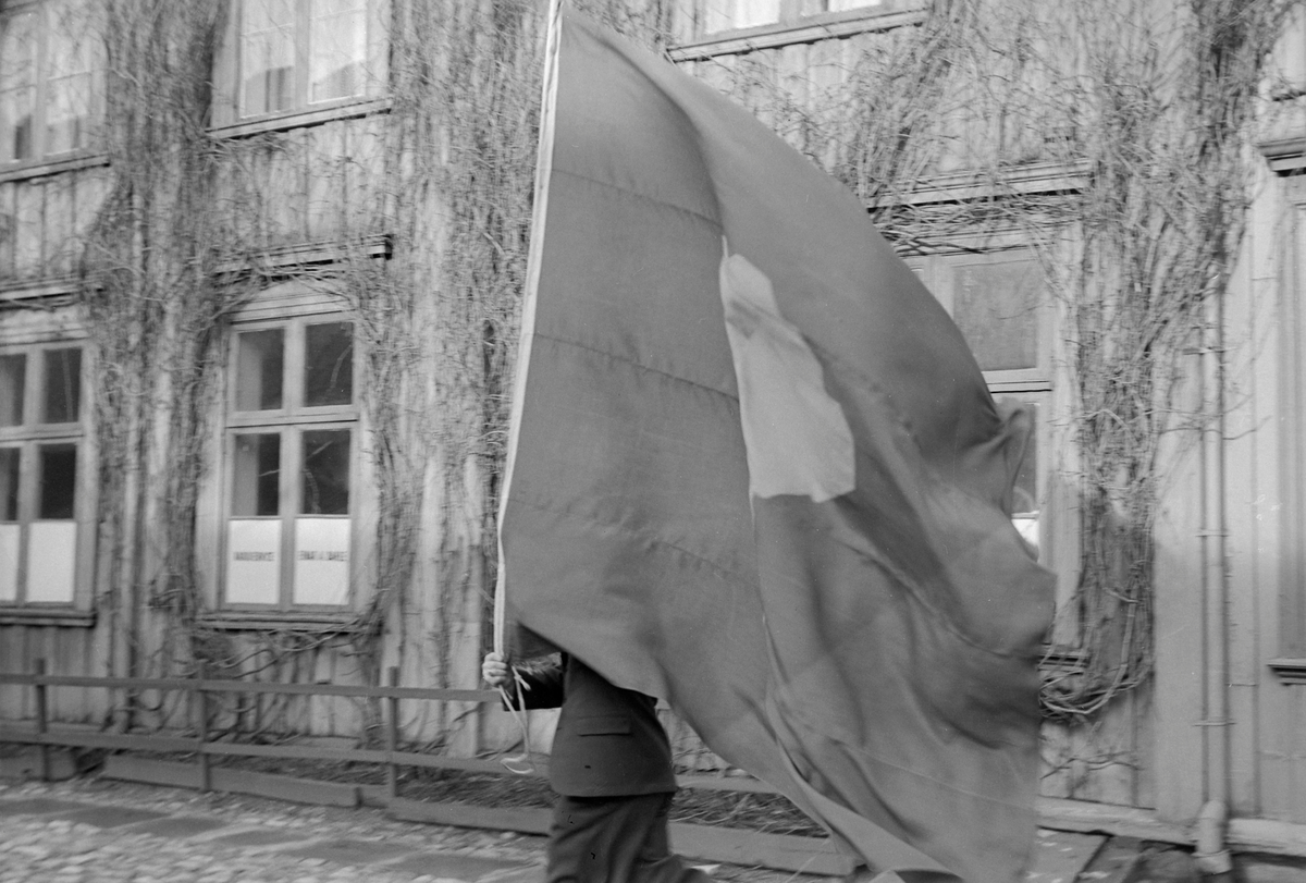 Bondeflagget i bakgården hos Fotograf Schrøder for Bygdeungdommen