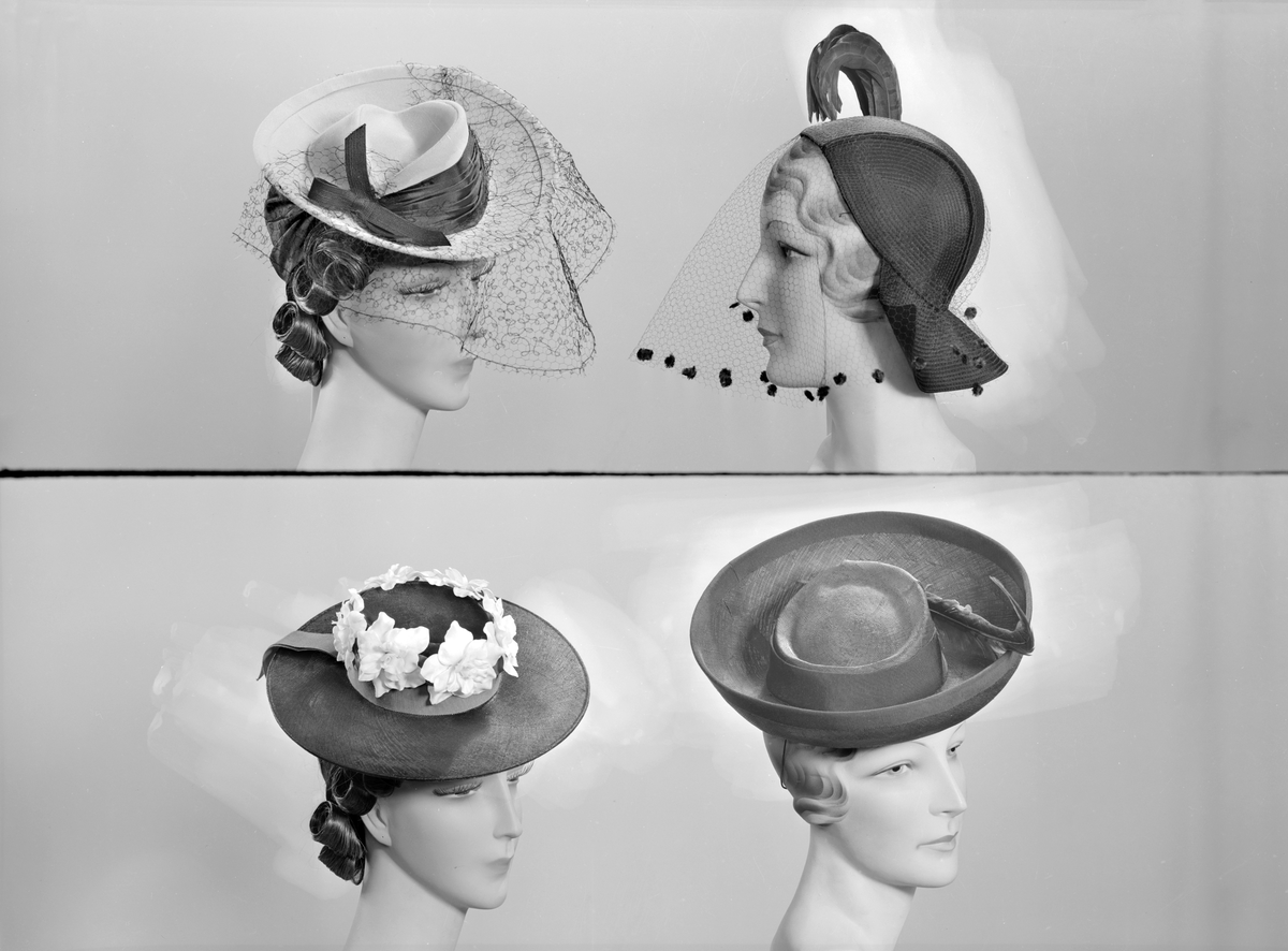 Några eleganta exempel ur 1940 års kollektion från Linköpings Strå- och Filthattfabrik.