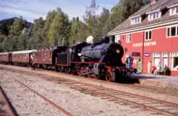 Damplokomotiv 24b nr. 236 med veterantog på Rødberg stasjon