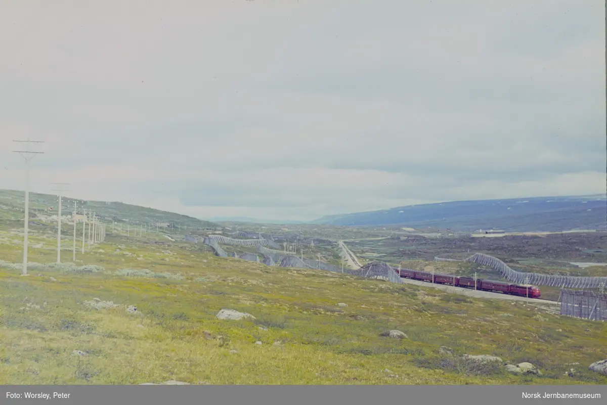 Diesellokomotiv Di 3 med dagtoget fra Bodø til Trondheim, tog 452, på Saltfjellet på Nordlandsbanen