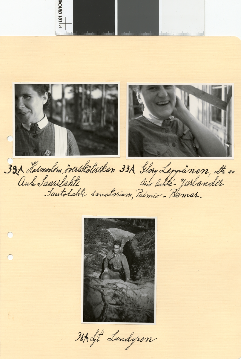 Text i fotoalbum: "Husmodern, översköterskan Auli Saarilahti, Sautolahti sanatorium, Paimio-Bemar".