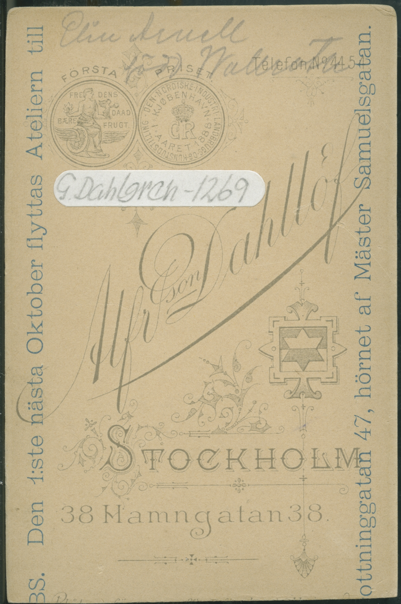 På kuvertet står följande information sammanställd vid museets första genomgång av materialet: Elin Aurell. f. Wallroth.
Stockholm