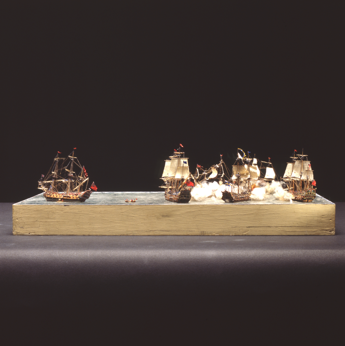 Diorama över sjöslaget vid Orford Ness 1704 mellan det svenska linjeskeppet ÖLAND och en engelsk eskader.
