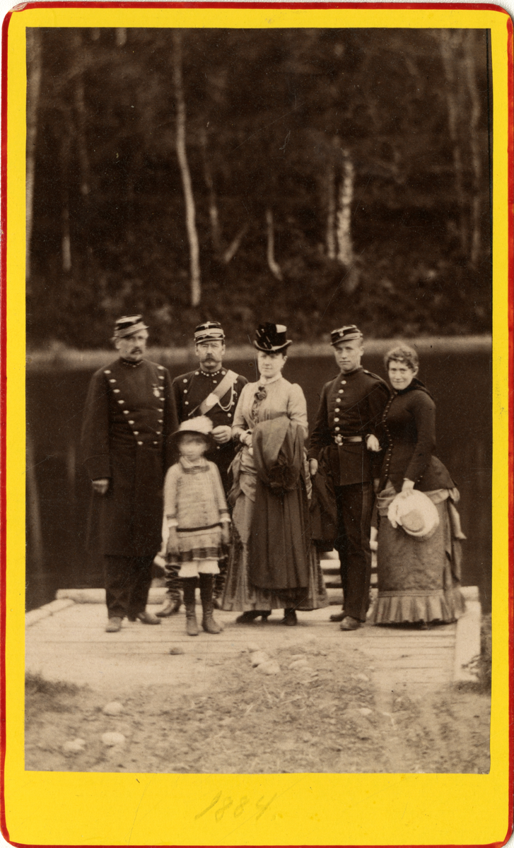 Foto av gruppe ved et vann i 1884. Antagelig Faye/Dahll familie

Mannen helt til venstre er muligens oberst Edvard Finne