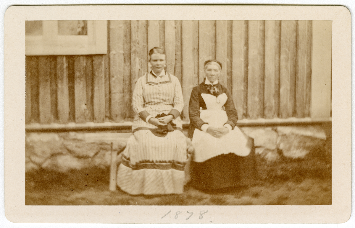 Foto av ukjente kvinner, antagelig med tilknytning til Dal gård. Foto tatt i 1878