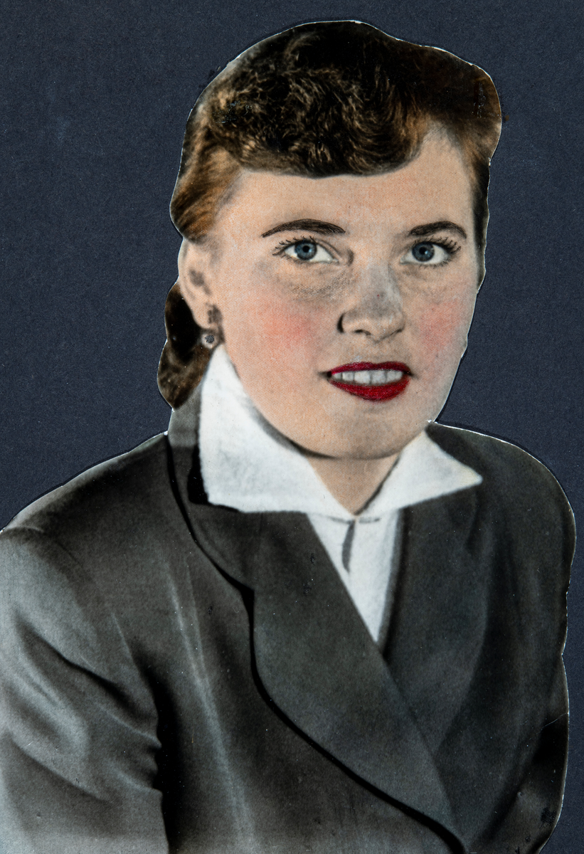 Fargelagt portrett av Gerd Sørum. Hun giftet seg i 1957 med Odd Aspeli.