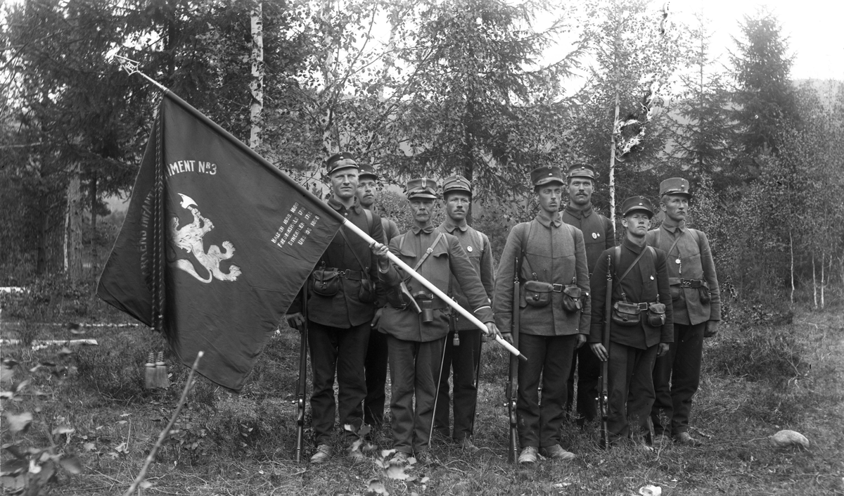 Gruppe soldater med IR3 Banner