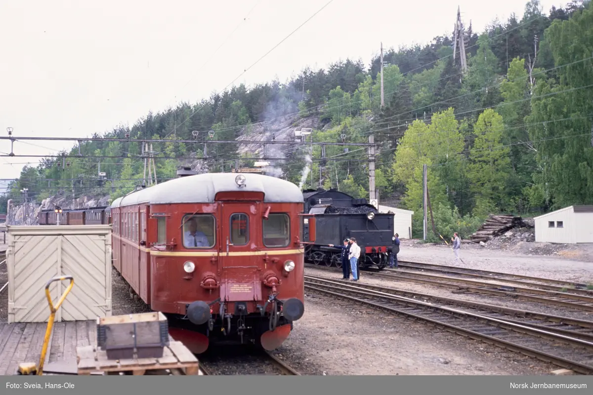 Dieselmotorvogn BM 86 13 med persontog til Arendal på Nelaug stasjon