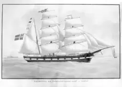 Skutebilde, briggen Solertia av Fredrikshald 1875. Kaptein O