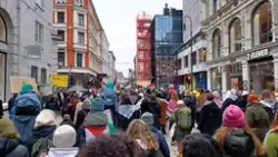 Propalestinsk demonstrasjon i Oslos gater 6. april 2024. Et 