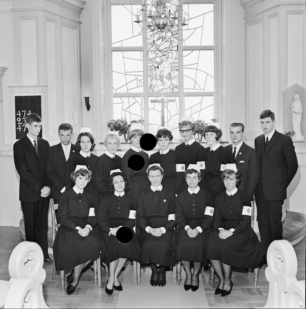 Gruppfoto i kapell på vårdare, Uppsala 1965