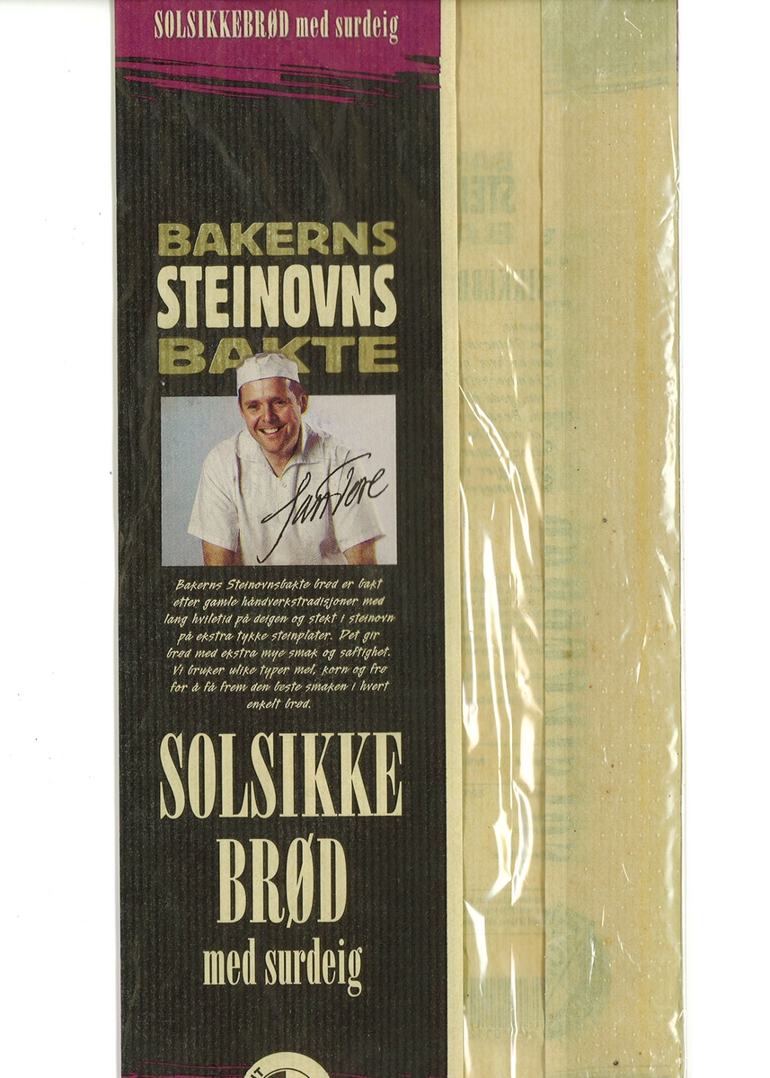 Forsiden: Et fotografi av en baker i bakerklær. Over fotografiet er skrevet en underskrift: Jan Tore.
