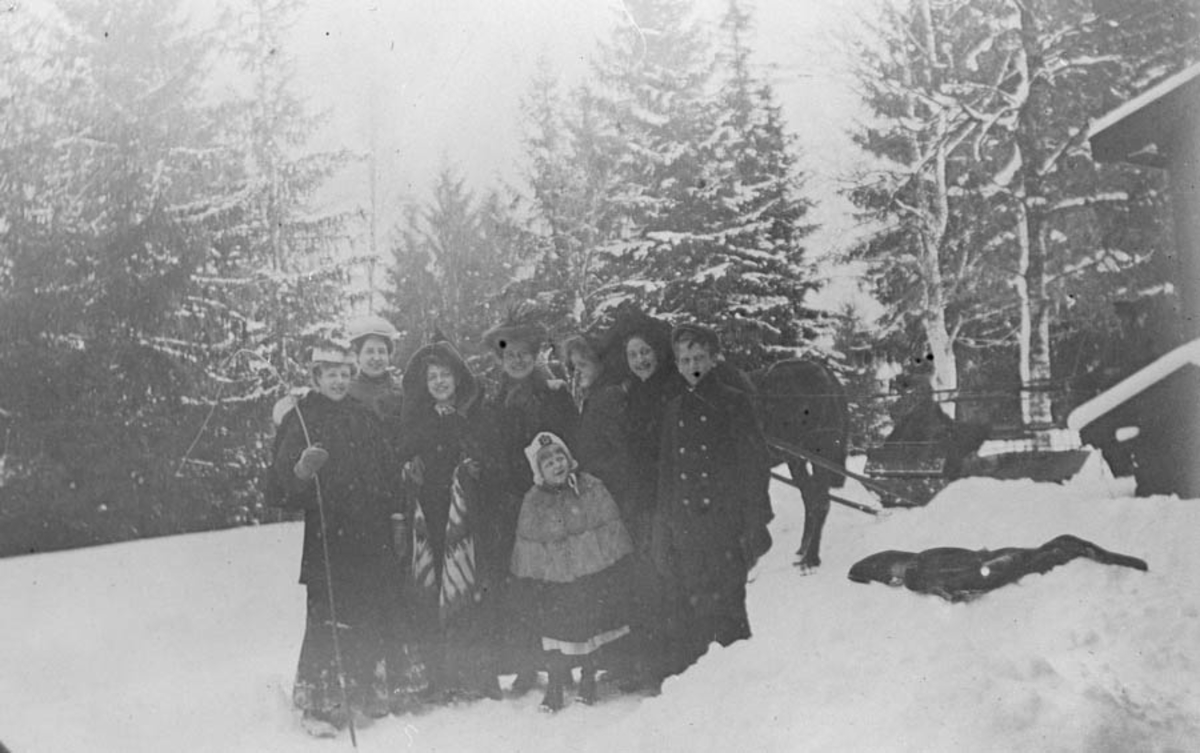 Vinterbilde med ungdommer i parken til Waldemarhøy