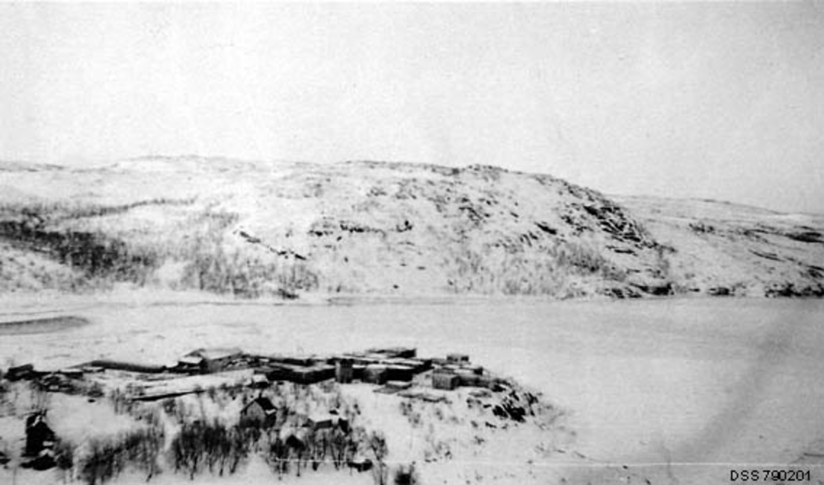 Landskapsbilde fra Elvenes i Sør-Varanger i Finnmark, der Pasvikelva løper ut i Bøkfjorden.  Bildet er tatt en vinterdag i 1922 fra en åsrygg ned mot sagbruket staten hadde kjøpt to år tidligere, et anlegg man på dette tidspunktet var i ferd med å bygge ut med sikte på å få mer ut av tømmeret fra statskogene i Øst-Finnmark, som i stor utstrekning ble fløtet ned til Elvenes,  På dette bildet skimter vi bord- og tømmertomtene, saghuset, transformatorstasjonen, samt et par våningshus i utkanten av bruksområdet.  I bakgrunnen islagt vann og en snødekt fjellrygg. 

Det skal ha vært Andreas Christensen Bergerud fra Søndre Land som anla et lite, lokomobildrevet sagbruk ved Elvenes omkring 1915.  Staten eide mesteparten av skogen i regionen, og disponerte et lite sagbruk ved Bjørnevatn.  Sommeren 1920 kjøpte staten både Elvenes-saga og de tilstøtende jordeiendommene Elvenes og Bekkevoll.  Sagbruket omfattet på dette tidspunktet, i tillegg til produksjonsanlegget, ei arbeiderbrakke med fem rom og kjøkken.  Administrasjonen ble i første omgang overlatt til skogforvalter Arthur Klerck, som bodde på garden Elvenes.  Han fikk snart tak i en bestyrer, som flyttet inn i borgstua på Elvenes.  Også sagbrukskontoret lå i denne bygningen.  Da staten kjøpte Elvenesbruket var skognæringene inne i en veritabel høykonjunktur, og flere posisjonerte seg.  Det fantes tre private sagbruk i Sør-Varanger, hvorav riktignok bare det som tilhørte gruveselskapet A/S Sydvaranger var i drift.  Men selskapet A/S Pasvik Timber Co. var i ferd med å reise et storsagbruk med åtte sagrammer ved Kirkenes.  Men også staten satset stort.  Det ble først bygd ytterligere ei brakke med fire soverom, kjøkken og spisesal med plass til 490 personer (1920-21).  Umiddelbart deretter startet arbeidet med å reise en bestyrerbolig, som også hadde plass til sagbrukskontoret (ferdig 1922).  I tillegg til å levere vanlig skurlast, tok startet Elvenessaga i 1922 produksjon av hus, som ble laftet opp på sagbrukstomta.  Deretter ble tømmeret merket og demontert, og transportert til kjøperne sammen med det som hørten til av golvbord, himlingsmaterialer, listverk, dører, papp og beslag.  Noe av dette produktspekteret ble hentet fra statens to andre store sagbruk nordafjells, Revelen i Rana og Nesbruket i Vefsn.  Elvenes sagbruk og høvleri ble overtatt av de tyske okkupasjonsstyrkene under 2. verdenskrig, og russiske styrker trengte inn fra øst høsten 1944 ble bruket, i likhet med annen bebyggelse i denne regionen, brent og ødelagt.  Etter krigen var det spesielt stort behov for trelast til gjenoppbyggingsarbeidet i denne regionen.  Staten ville bygge ny sag, men ettersom fløtinga på vassdraget måtte opphøremed de nye grenserelasjonene som oppsto etter krigen, skjedde ikke gjenoppbygginga på Elvenes, men i Kirkenes. 