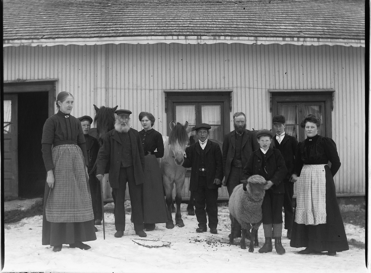 Ringsaker, Veldre, Kolstad Lille, gruppe 9. nr. 3 fra venstre: føderådsmannen Andreas Lundgaard (1830-) Kolstad, nr. 6 Per Soug (1862-), nr. 9 Marie Soug født Lundgård (1861-), de øvrige er ikke identifisert, hester og en sauebukk, ved folketelling i 1900 har Per og Marie følgende barn: Agnete (1889-), Hans (1890-), Dina (1893-), Alfred (1894-), Odmund (1899-) og tjenstepike Augusta Larsdatter (1864-) ( i 1900 levde føderådskone Agnethe Johannsdatter (1835) )
senere er Saug brukt som etternavn,