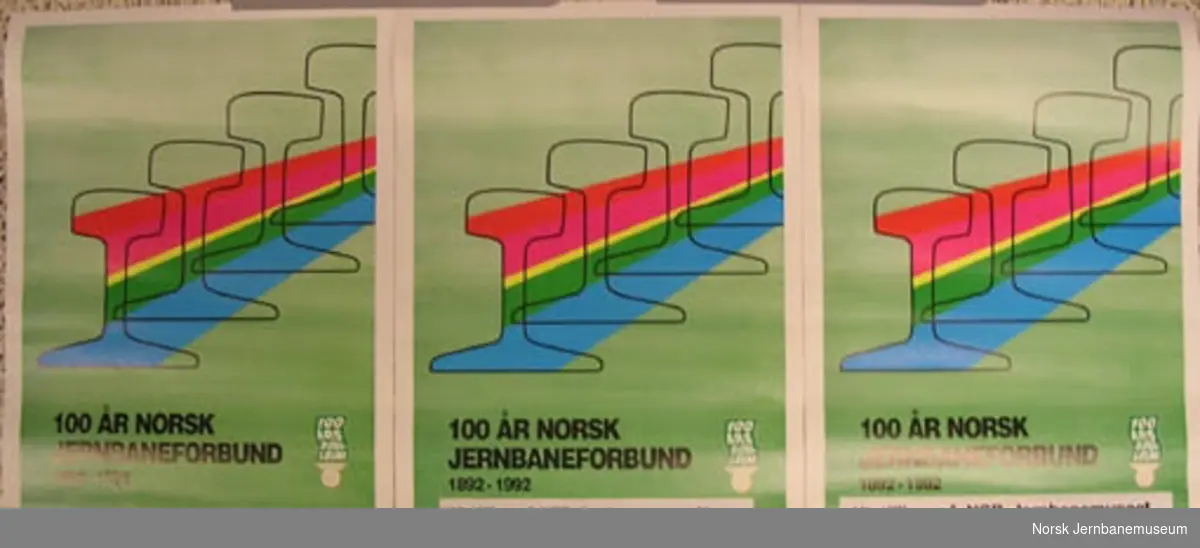 Plakat : 100 ÅR NORSK JERNBANEFORBUND 1892-1992