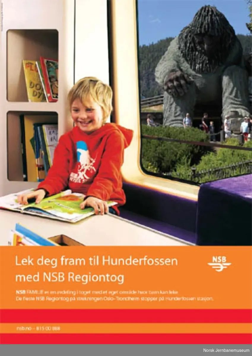 Reklameplakat : Lek deg fram til Hunderfossen med NSB Regiontog