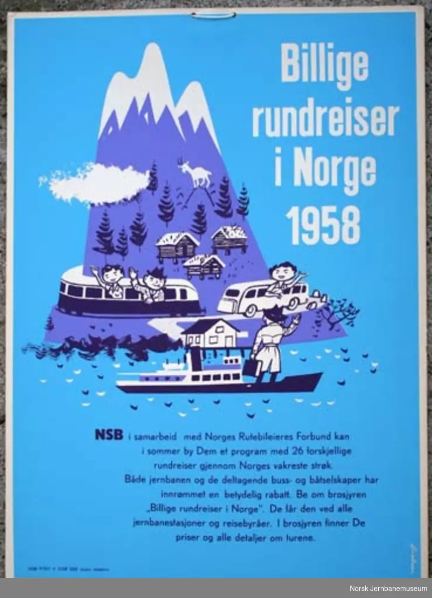 Reklameplakat : Billige rundreiser i Norge 1958