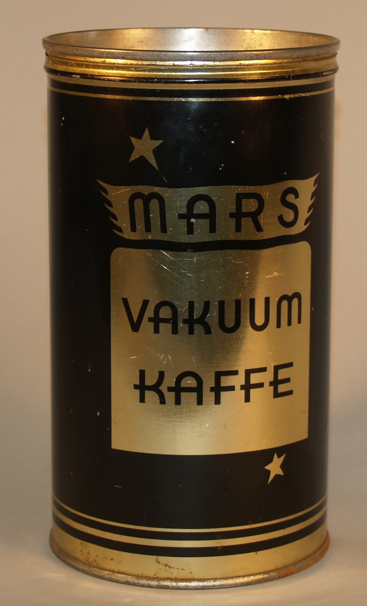 Kaffeemballasje. Tekst: Mars vakuum kaffe. Nybrent i dag! Nybrent om et åt!