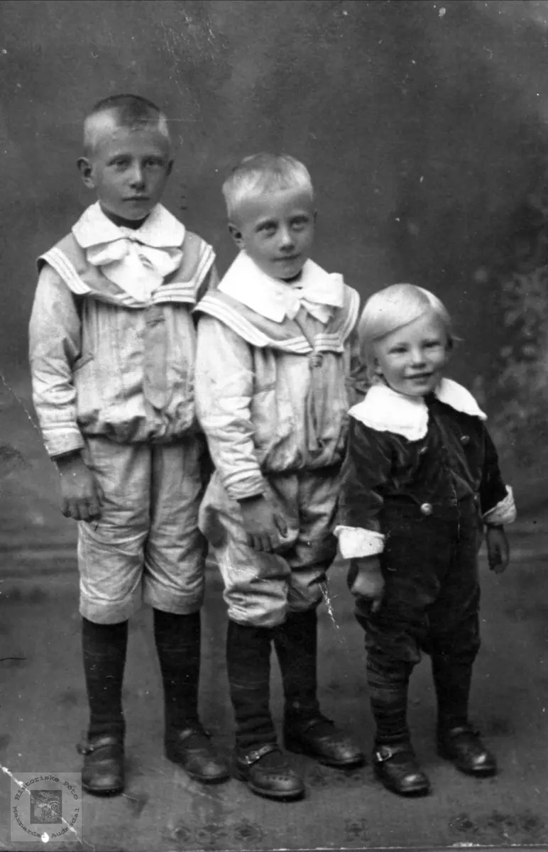 Barneportrett Torbjørn, Arne og Ivar Fossestøl, Øyslebø.