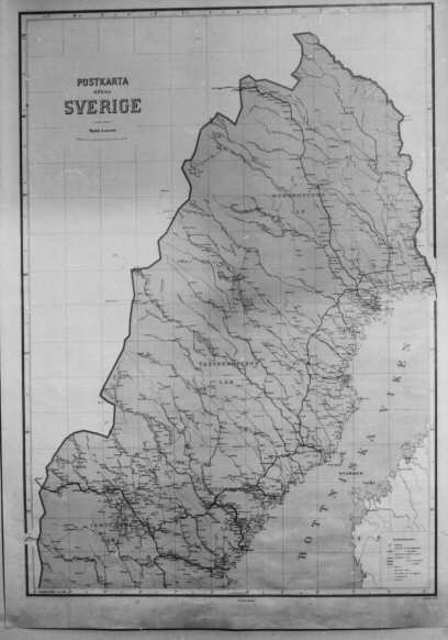 Postkarta över Sverige, norra delen, utgiven 1916 (kompletterad till den 1 juli 1906). Skala 1:800 000.