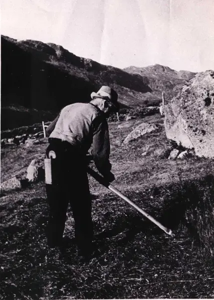 Fotografi Av Nils Finset Medan Han Slår Gras I Hydalen Gnr/bnr 71/1 Med ...