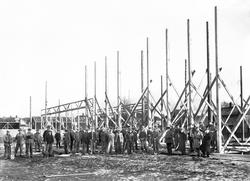 utstilling, Østfoldutstillingen, bygging, stillas, arbeidere