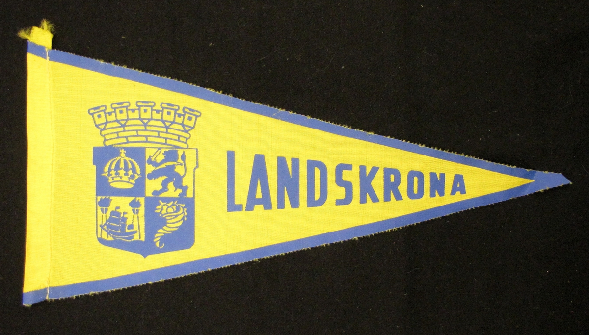 Cykelvimpel från Landskrona. Motivet är tryckt  med motiv av Landskronas stadsvapen.

Vimpeln ingår i en samling av 103 stycken.