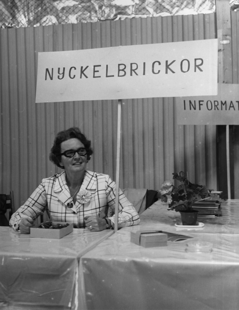 Fabriksvisning för anställdas anhöriga den 10/10 1970. Fru Lizzie Marmgren, personalavdelningen.
