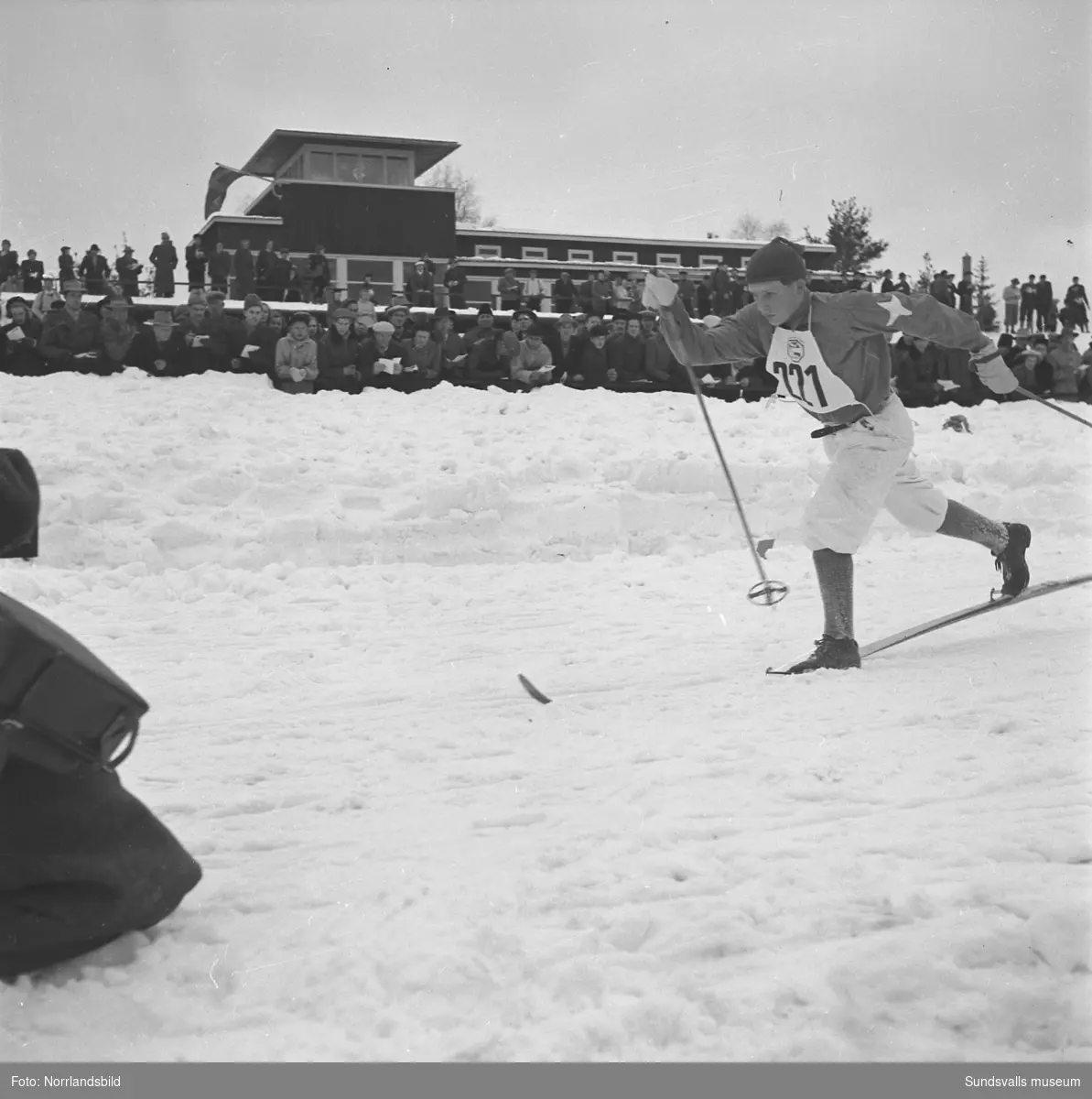 Svenska skidspelen 1951 i Sundsvall. Bilder från femmilen vid Bergsåkers travbana.