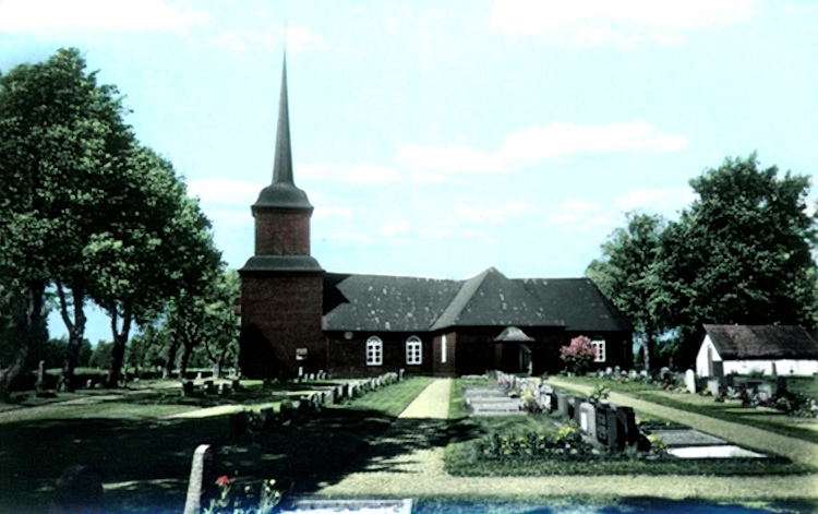 Nysunds kyrka, exteriör.
Bilden tagen för vykort.