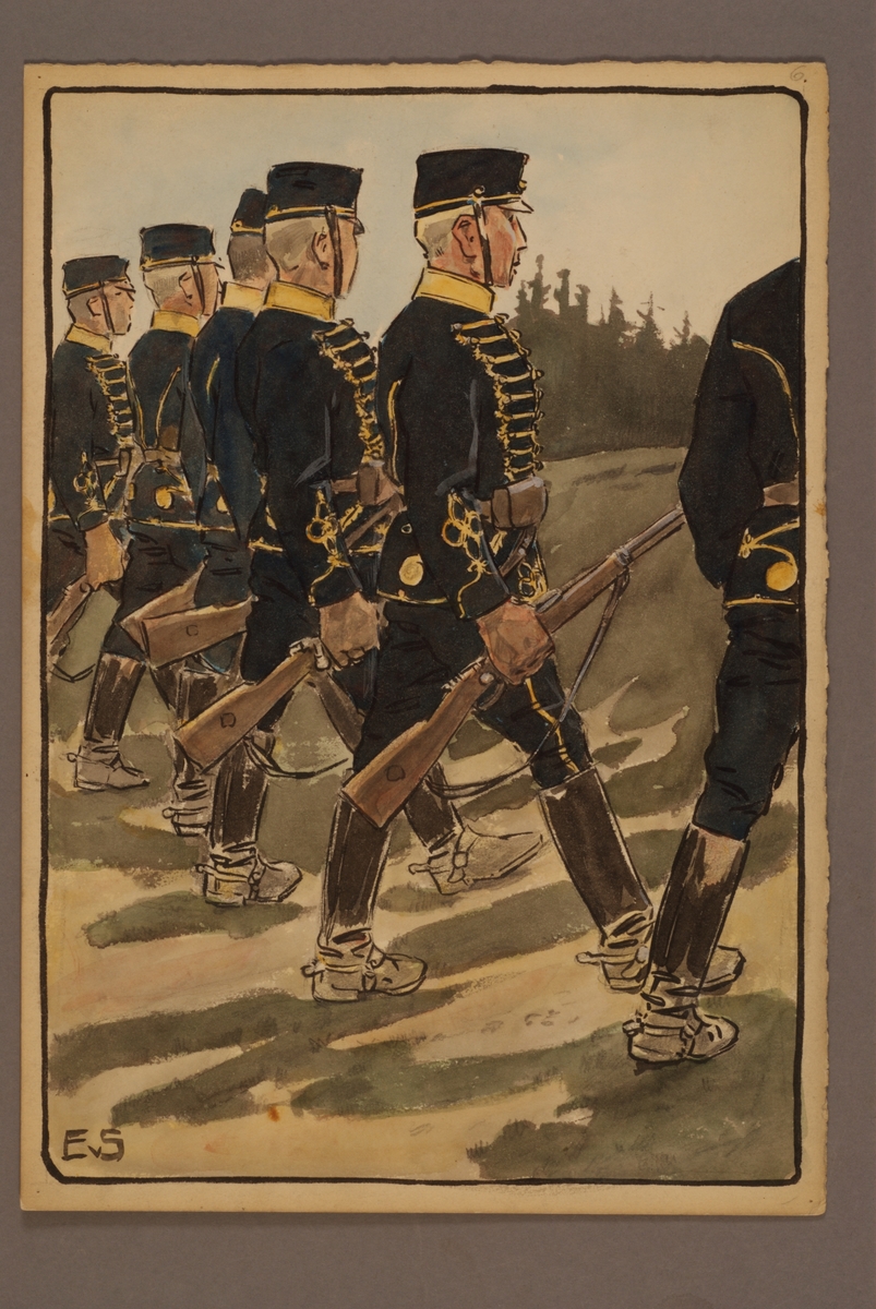 Plansch med uniform för Smålands husarer, ritad av Einar von Strokirch.