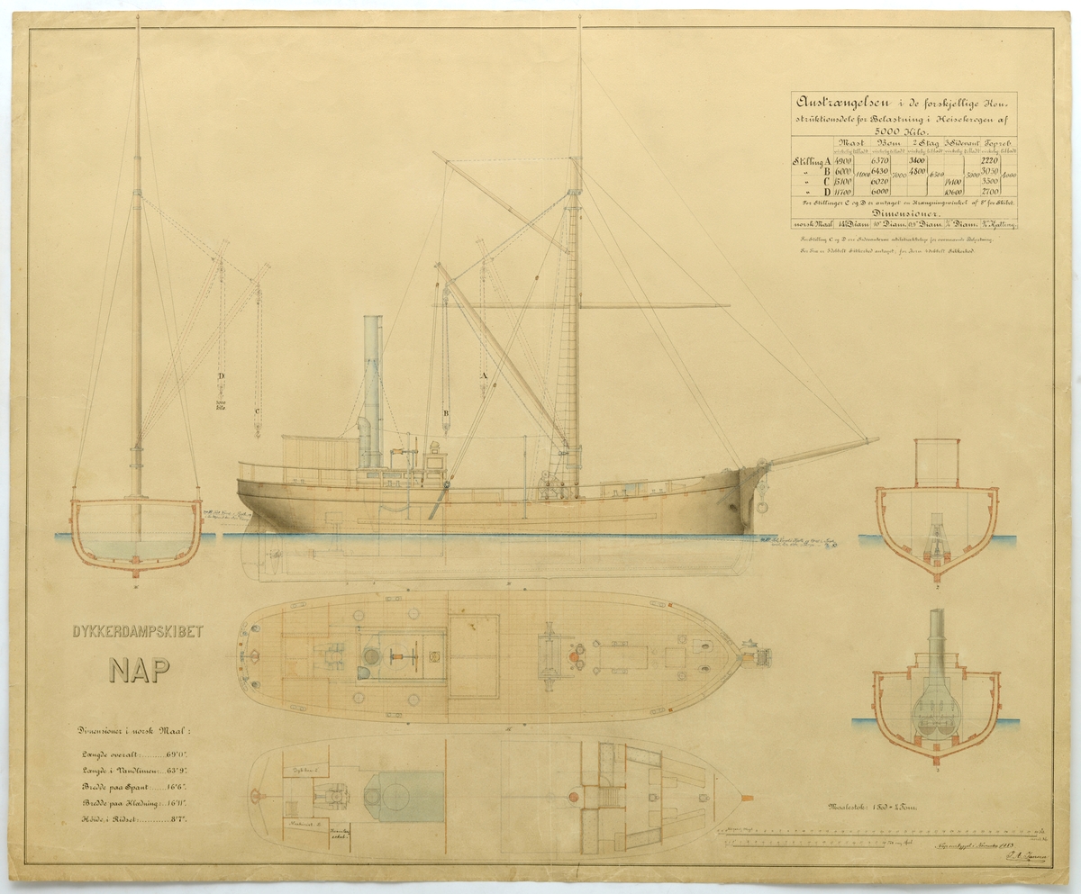 Tegning av dykkerdampskipet D/S "Nap".