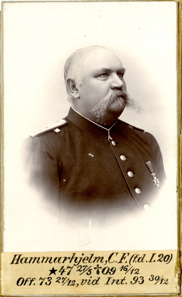 Porträtt av Carl Fredrik Hammarhjelm, officer vid Västerbottens regemente I 20 och Intendenturkåren.