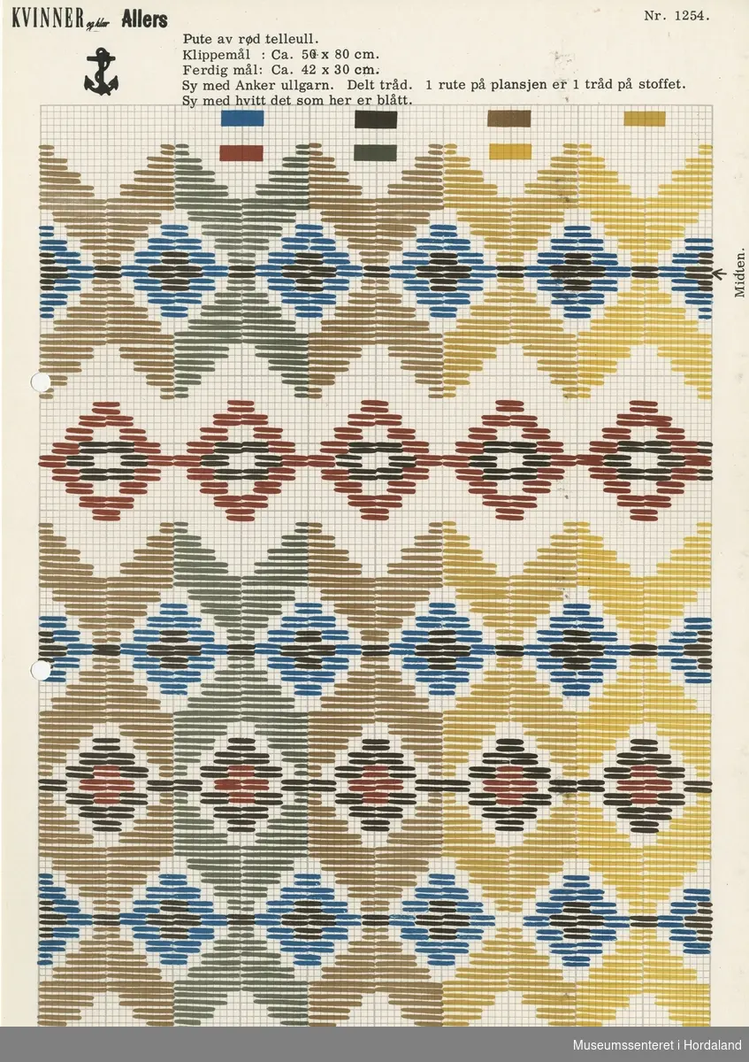 Trykt mønsterark i A4-format til brodert tekstil.