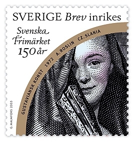 Damen med slöjan, del av äldre frimärke från 1972.