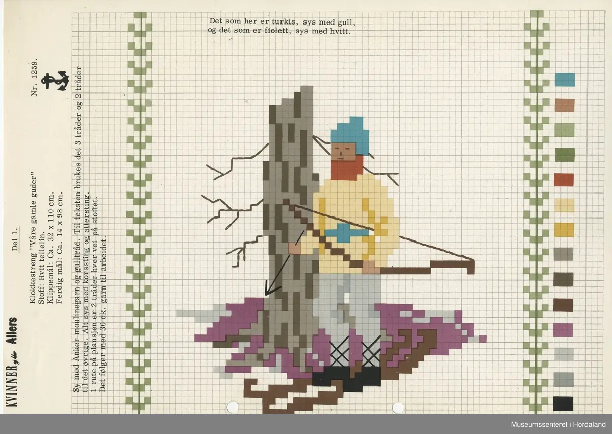 Trykt mønsterark i A4-format til brodert tekstil.